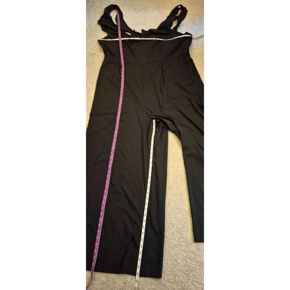 BooHoo Black Wide Leg Ruffle Strap Lightweight Jumpsuit Size 24 EUC - Picture 6 of 10